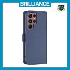 Brilliance LUX Samsung S22 Ultra Flip Book PU Leather Wallet  Holder & Stand with Card Pockets Case Blue