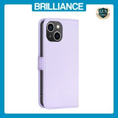 Brilliance LUX iPhone 15 Flip Book PU Leather Wallet  Holder & Stand with Card Pockets Case Light Purple