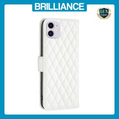 Brilliance LUX iPhone 11 Flip Book PU real Leather Wallet Holder & Kickstand with Card Pockets Case White