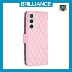Brilliance LUX Samsung S24 Flip Book PU real Leather Wallet Holder & Kickstand with Card Pockets Case Pink