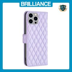 Brilliance LUX iPhone 15 Pro Max Flip Book PU real Leather Wallet Holder & Kickstand with Card Pockets Case Purple