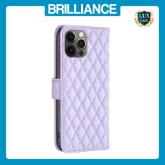 Brilliance LUX iPhone 12 / 12 Pro Flip Book PU real Leather Wallet Holder & Kickstand with Card Pockets Case Purple