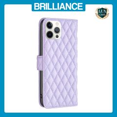 Brilliance LUX iPhone 12 Pro Max Flip Book PU real Leather Wallet Holder & Kickstand with Card Pockets Case Purple