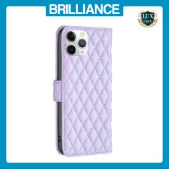 Brilliance LUX iPhone 11 Pro Max Flip Book PU real Leather Wallet Holder & Kickstand with Card Pockets Case Purple