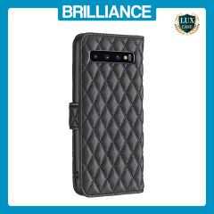 Brilliance LUX Samsung S10 Plus Flip Book PU real Leather Wallet Holder & Kickstand with Card Pockets Case Black