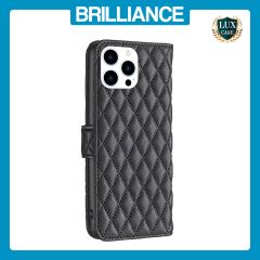 Brilliance LUX iPhone 15 Pro Flip Book PU real Leather Wallet Holder & Kickstand with Card Pockets Case Black