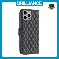 Brilliance LUX iPhone 14 Pro Max Flip Book PU real Leather Wallet Holder & Kickstand with Card Pockets Case Black