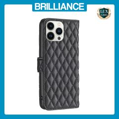 Brilliance LUX iPhone 13 Pro Max Flip Book PU real Leather Wallet Holder & Kickstand with Card Pockets Case Black