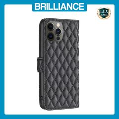 Brilliance LUX iPhone 12 / 12 Pro Flip Book PU real Leather Wallet Holder & Kickstand with Card Pockets Case Black