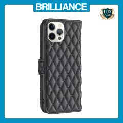 Brilliance LUX iPhone 12 Pro Max Flip Book PU real Leather Wallet Holder & Kickstand with Card Pockets Case Black