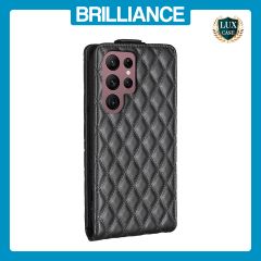 Brilliance LUX Samsung S22 Ultra Flip PU Photo Frame Leather Up And Down Wallet with Card Pockets Case Black