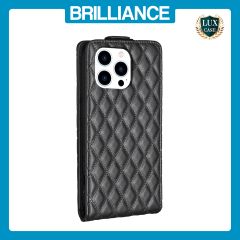 Brilliance LUX iPhone 14 Pro Max Flip PU Photo Frame Leather Up And Down Wallet with Card Pockets Case Black