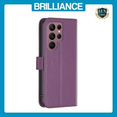 Brilliance LUX Samsung S22 Ultra Flip PU Genuine Leather Detachable Strong Magnetic Wallet with Card Pockets Case Purple