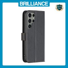 Brilliance LUX Samsung S24 Ultra Flip Book PU Genuine Leather Detachable Strong Magnetic Wallet with Card Pockets Case Black