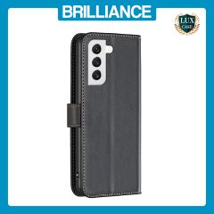 Brilliance LUX Samsung S22 Plus Flip Book PU Genuine Leather Detachable Strong Magnetic Wallet with Card Pockets Case Black