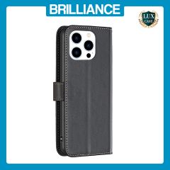 Brilliance LUX iPhone 14 Pro Max Flip Book PU Genuine Leather Detachable Strong Magnetic Wallet with Card Pockets Case Black