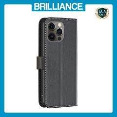 Brilliance LUX iPhone 12 Pro Max Flip Book PU Genuine Leather Detachable Strong Magnetic Wallet with Card Pockets Case Black