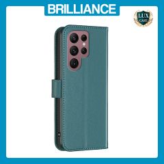 Brilliance LUX Samsung S22 Ultra Flip Book PU Genuine Leather Detachable Strong Magnetic Wallet with Card Pockets Case Green