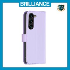 Brilliance LUX Samsung S24 Plus Flip Book PU Genuine Leather Detachable Strong Magnetic Wallet with Card Pockets Case lavender