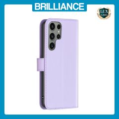 Brilliance LUX Samsung S23 Ultra Flip Book PU Genuine Leather Detachable Strong Magnetic Wallet with Card Pockets Case lavender