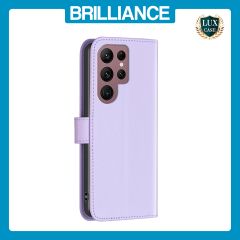 Brilliance LUX Samsung S22 Ultra Flip PU Genuine Leather Detachable Strong Magnetic Wallet with Card Pockets Case lavender