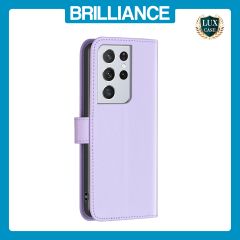 Brilliance LUX Samsung S21 Ultra Flip Book PU Genuine Leather Detachable Strong Magnetic Wallet with Card Pockets Case lavender
