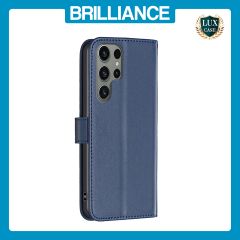 Brilliance LUX Samsung S24 Ultra Flip Book PU Genuine Leather Detachable Strong Magnetic Wallet with Card Pockets Case Blue