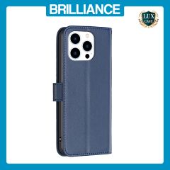 Brilliance LUX iPhone 13 Pro Max Flip Book PU Genuine Leather Detachable Strong Magnetic Wallet with Card Pockets Case Blue