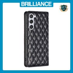 Brilliance LUX Samsung S23 Flip PU Leather Holder Slots Magnetic Wallet with Card Pockets Case Black