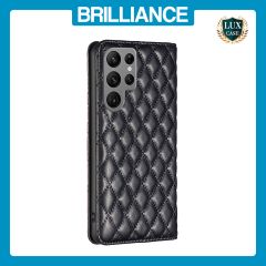 Brilliance LUX Samsung S23 Ultra Flip PU Leather Holder Slots Magnetic Wallet with Card Pockets Case Black