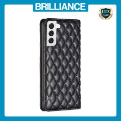 Brilliance LUX Samsung S22 Flip PU Leather Holder Slots Magnetic Wallet with Card Pockets Case Black