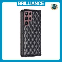 Brilliance LUX Samsung S22 Ultra Flip PU Leather Holder Slots Magnetic Wallet with Card Pockets Case Black