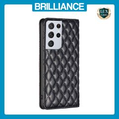 Brilliance LUX Samsung S21 Ultra Flip PU Leather Holder Slots Magnetic Wallet with Card Pockets Case Black