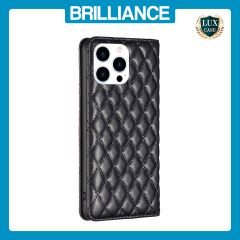 Brilliance LUX iPhone 16 Pro Flip PU Leather Holder Slots Magnetic Wallet with Card Pockets Case Black