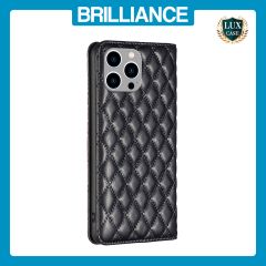 Brilliance LUX iPhone 14 Pro Max Flip PU Leather Holder Slots Magnetic Wallet with Card Pockets Case Black