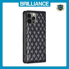 Brilliance LUX iPhone 12 / 12 Pro Flip PU Leather Holder Slots Magnetic Wallet with Card Pockets Case Black