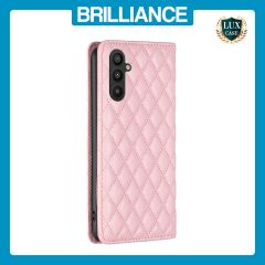 Brilliance LUX Samsung A34 5G Flip PU Leather Holder Slots Magnetic Wallet with Card Pockets Case Pink