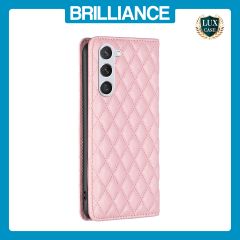 Brilliance LUX Samsung S23 Flip PU Leather Holder Slots Magnetic Wallet with Card Pockets Case Pink