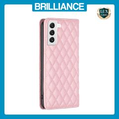 Brilliance LUX Samsung S22 Flip PU Leather Holder Slots Magnetic Wallet with Card Pockets Case Pink