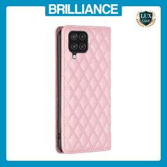 Brilliance LUX Samsung A12 Flip PU Leather Holder Slots Magnetic Wallet with Card Pockets Case Pink