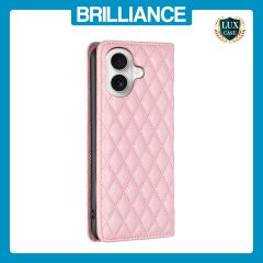 Brilliance LUX iPhone 16 Plus Flip PU Leather Holder Slots Magnetic Wallet with Card Pockets Case Pink