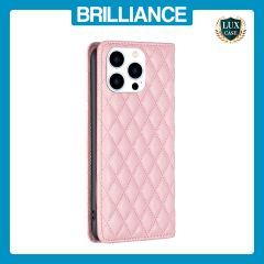 Brilliance LUX iPhone 16 Pro Max Flip PU Leather Holder Slots Magnetic Wallet with Card Pockets Case Pink