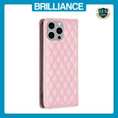 Brilliance LUX iPhone 15 Pro Max Flip PU Leather Holder Slots Magnetic Wallet with Card Pockets Case Pink