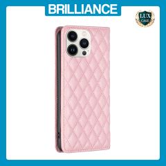 Brilliance LUX iPhone 13 Pro Max Flip PU Leather Holder Slots Magnetic Wallet with Card Pockets Case Pink