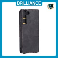 Brilliance LUX Samsung S22 Flip PU Leather Stitching Colors Dark Magnetic Wallet with Card Pockets Case Black