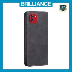 Brilliance LUX Samsung A13 5G Flip PU Leather Stitching Colors Dark Magnetic Wallet with Card Pockets Case Black