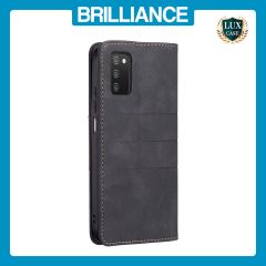 Brilliance LUX Samsung A03S/A02S Flip PU Leather Stitching Colors Dark Magnetic Wallet with Card Pockets Case Black