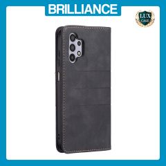 Brilliance LUX Samsung A32 5G Flip PU Leather Stitching Colors Dark Magnetic Wallet with Card Pockets Case Black