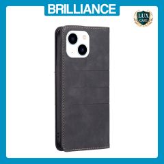 Brilliance LUX iPhone 14 Flip PU Leather Stitching Colors Dark Magnetic Wallet with Card Pockets Case Black