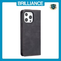 Brilliance LUX iPhone 13 Pro Max Flip PU Leather Stitching Colors Dark Magnetic Wallet with Card Pockets Case Black